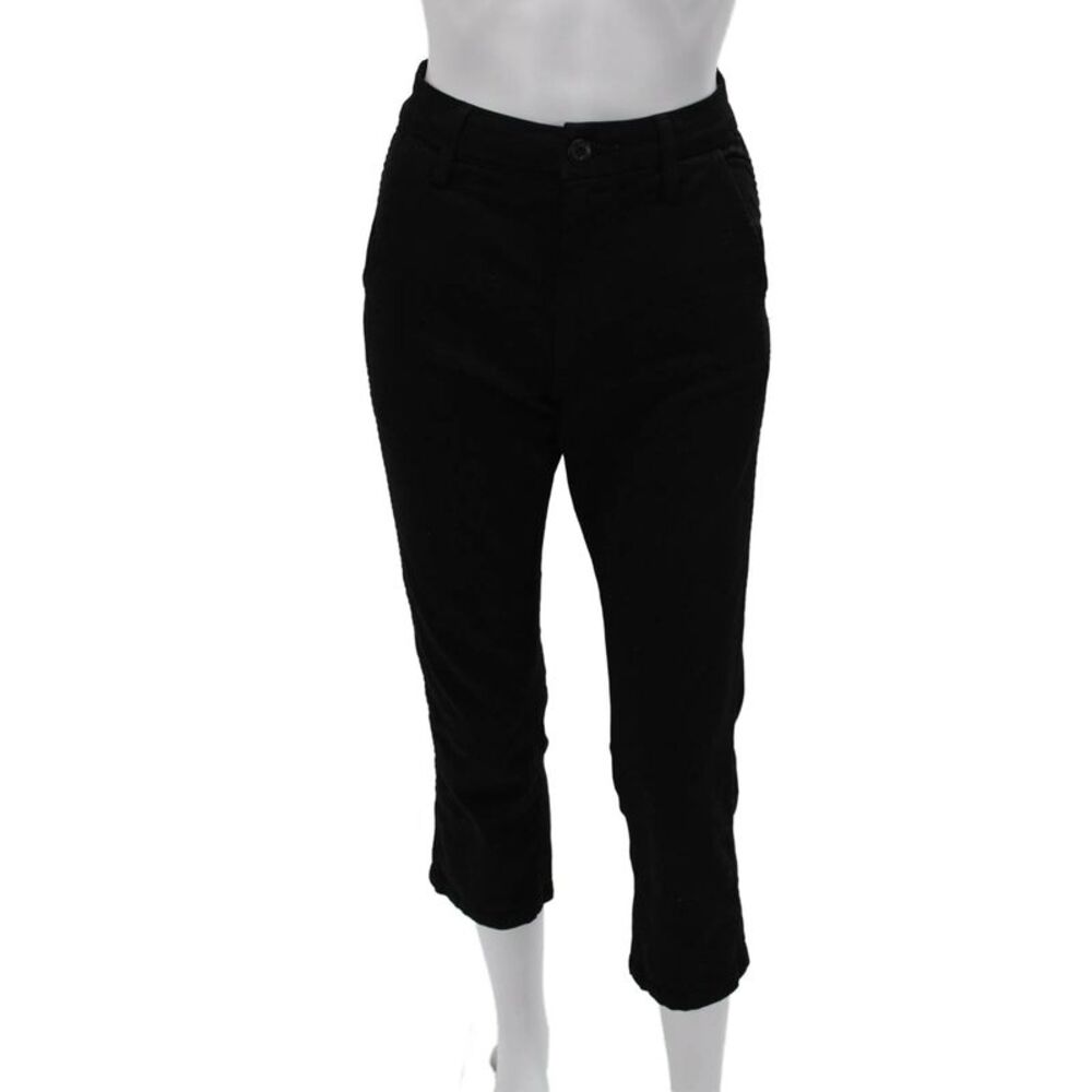 Amo Womens Cropped Black Pants Button 98% Cotton 2% Lycra Size 23